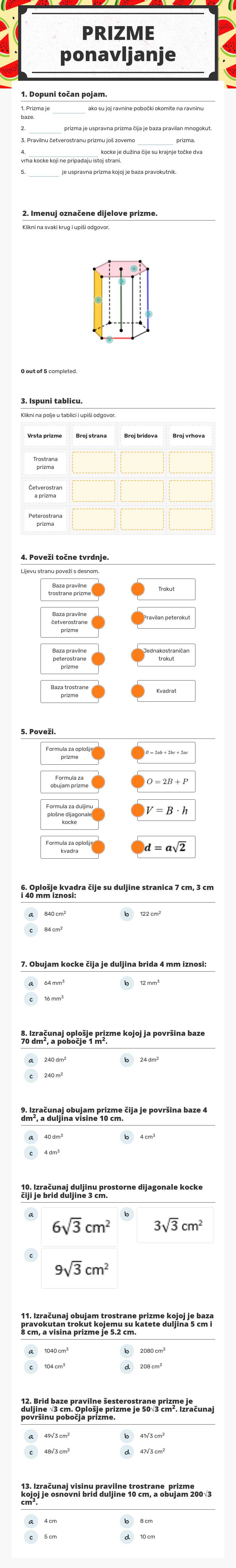 PRIZME  ponavljanje worksheet preview image