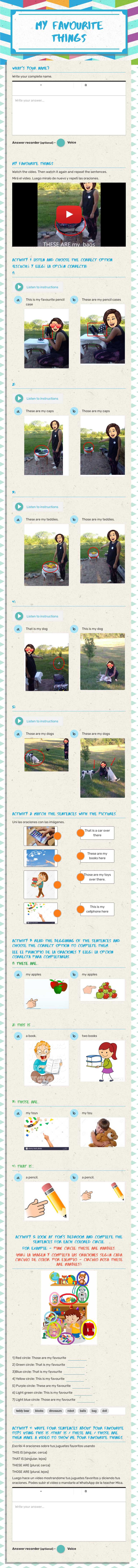 My favourite things worksheet preview image