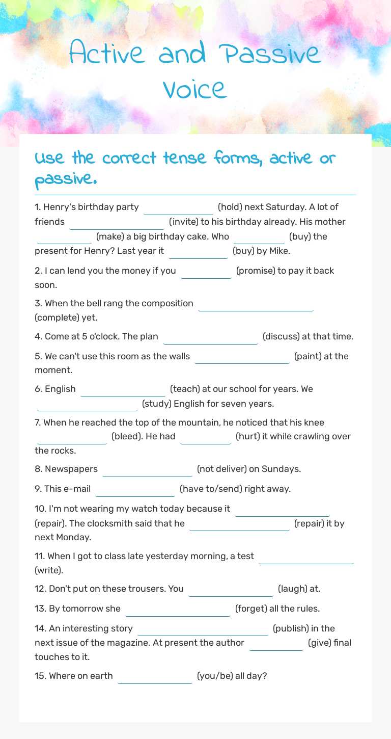 Active and Passive Voice worksheet preview image