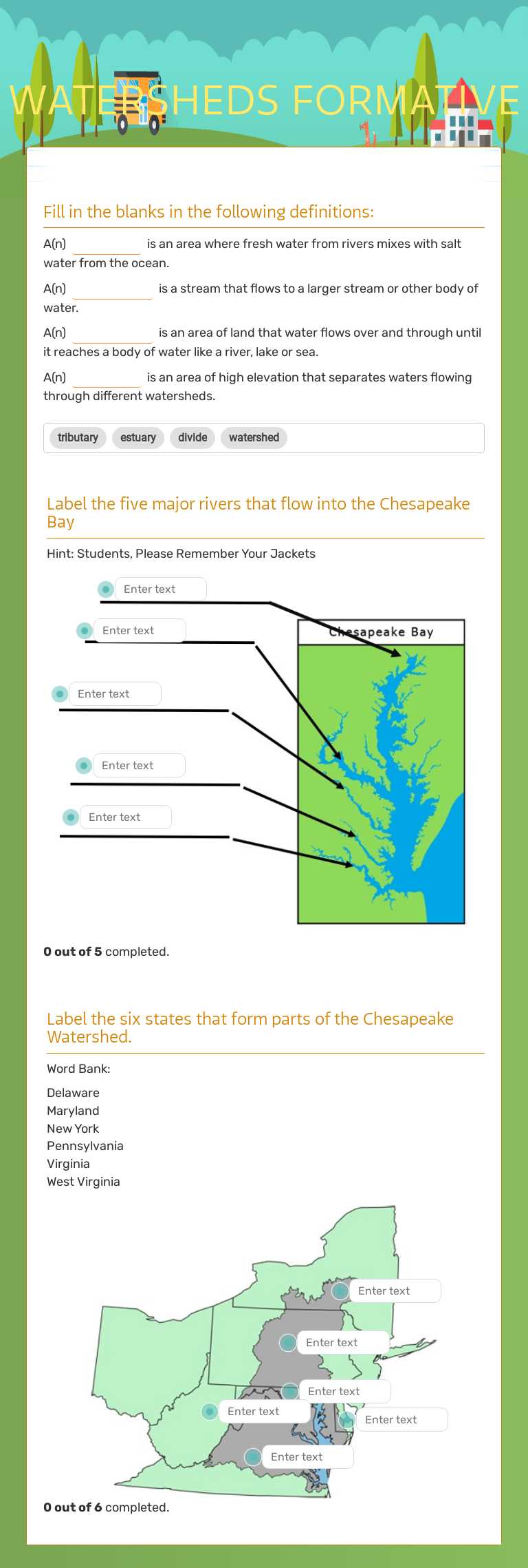 WATERSHEDS FORMATIVE worksheet preview image