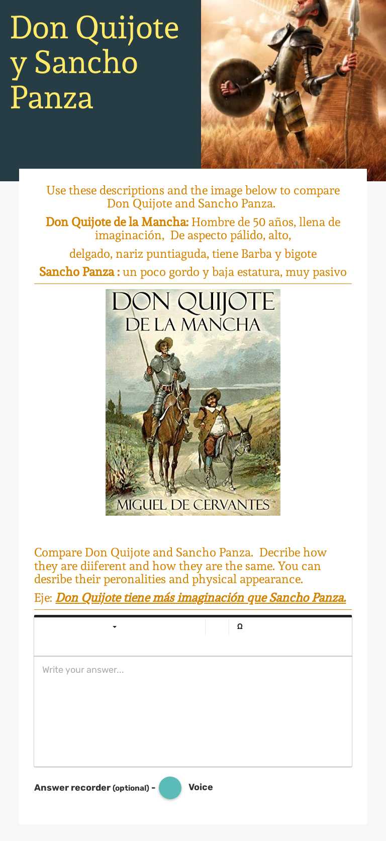 Don Quijote y Sancho Panza worksheet preview image