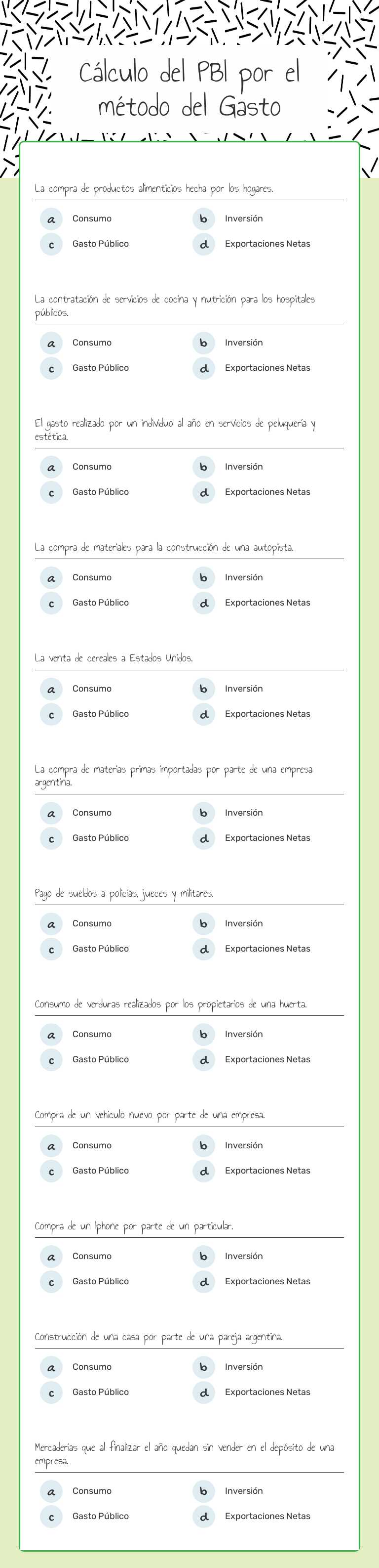 Cálculo del PBI por el método del Gasto worksheet preview image