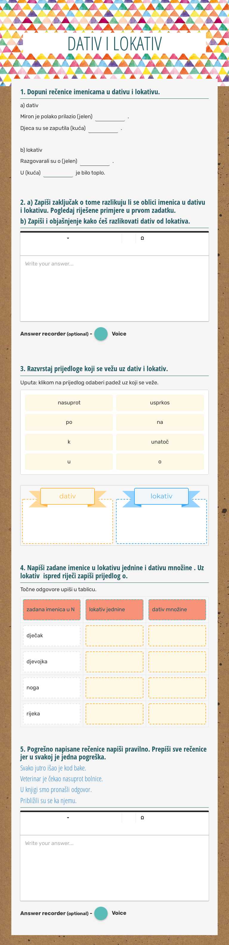 DATIV I LOKATIV Grade 5 worksheet preview