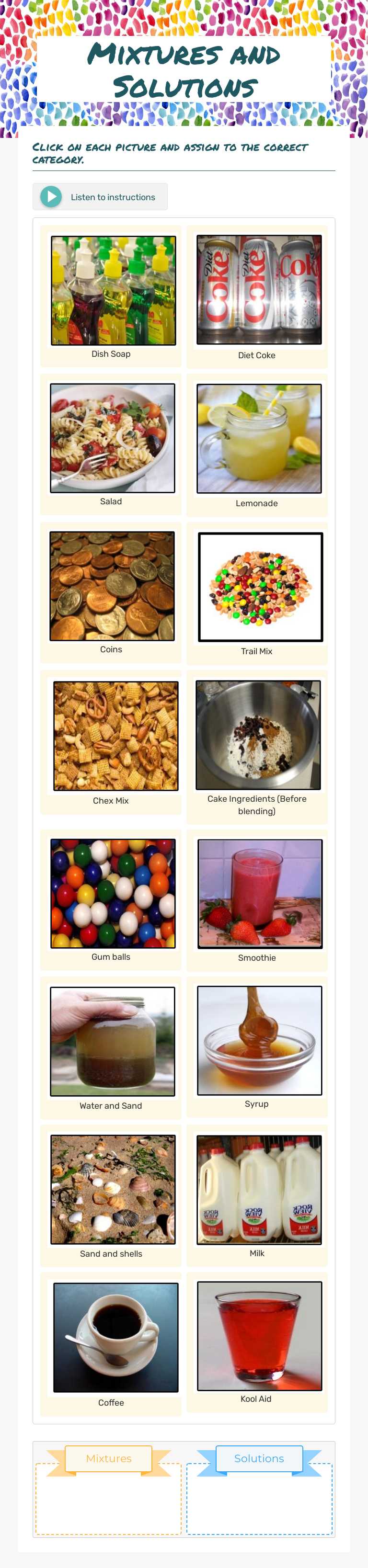 Mixtures and Solutions Grade 5 worksheet preview