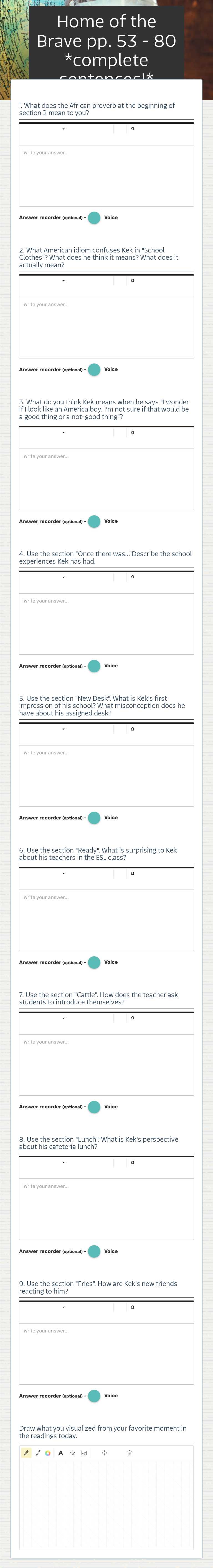 Home of the Brave pp. 53 - 80 *complete sentences!* worksheet preview image