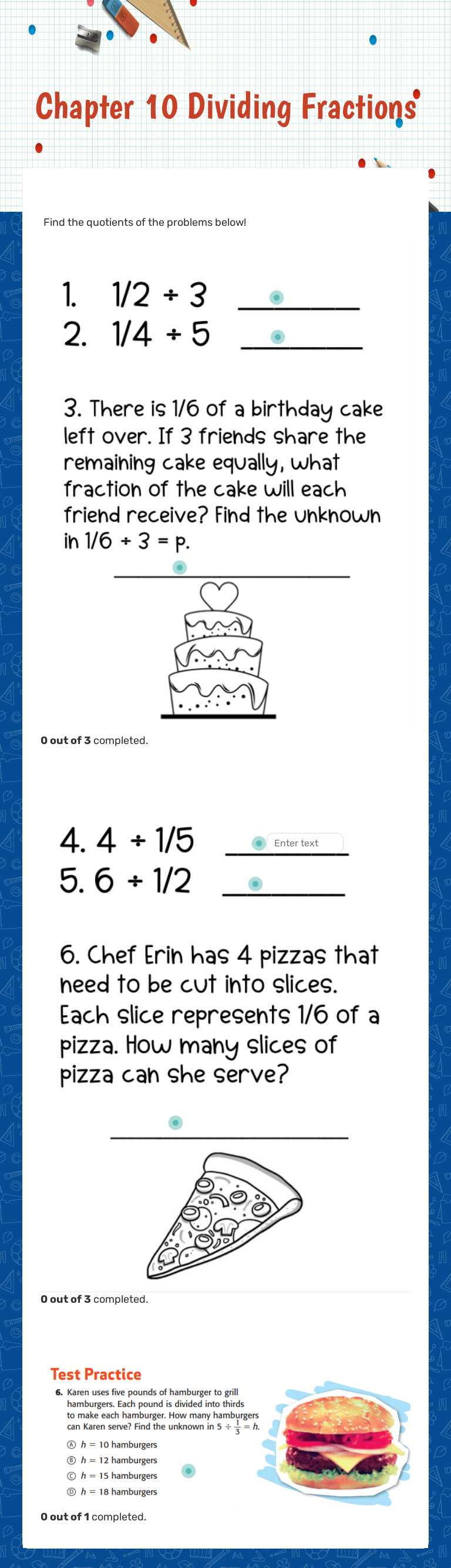 Chapter 10 Dividing Fractions worksheet preview