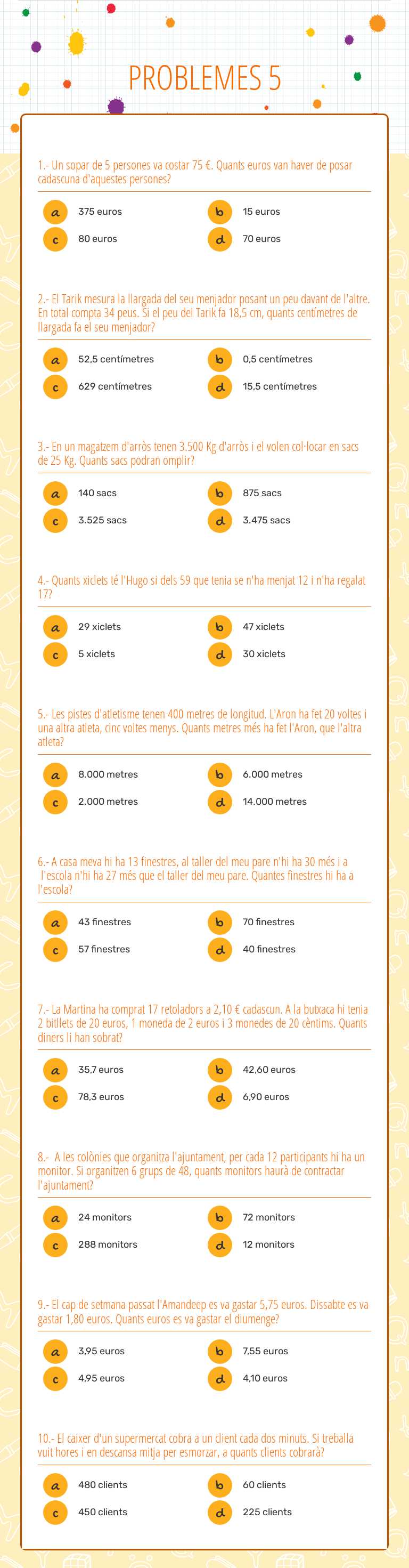 PROBLEMES 5 Grade 5 worksheet preview
