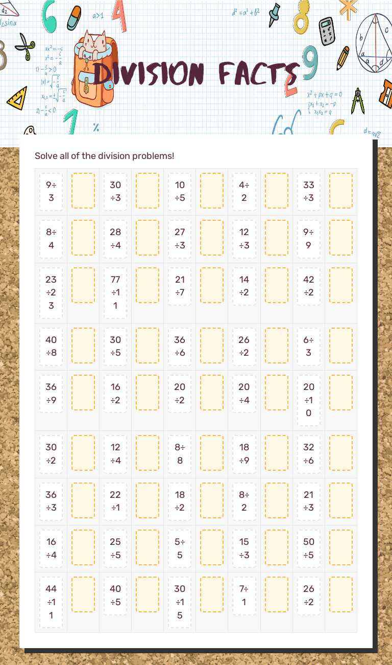 Division Facts worksheet preview image