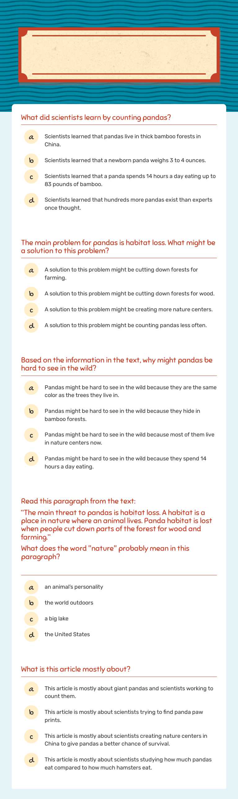 Panda Power worksheet preview image