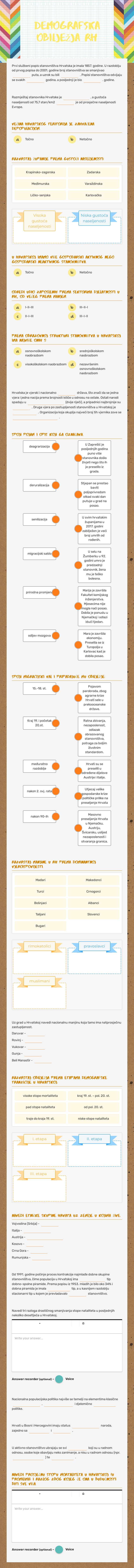 Demografska obilježja RH worksheet preview image