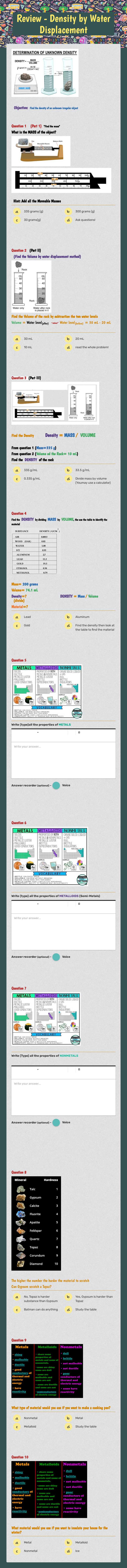 Review - Density by Water Displacement worksheet preview image