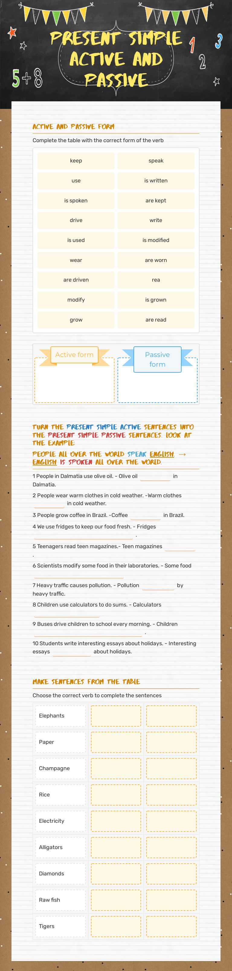 Present simple active and passive worksheet preview image