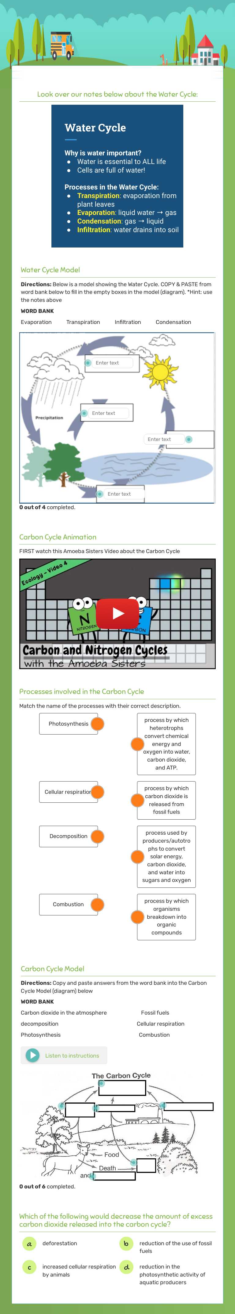 The WATER & CARBON Cycles worksheet preview image