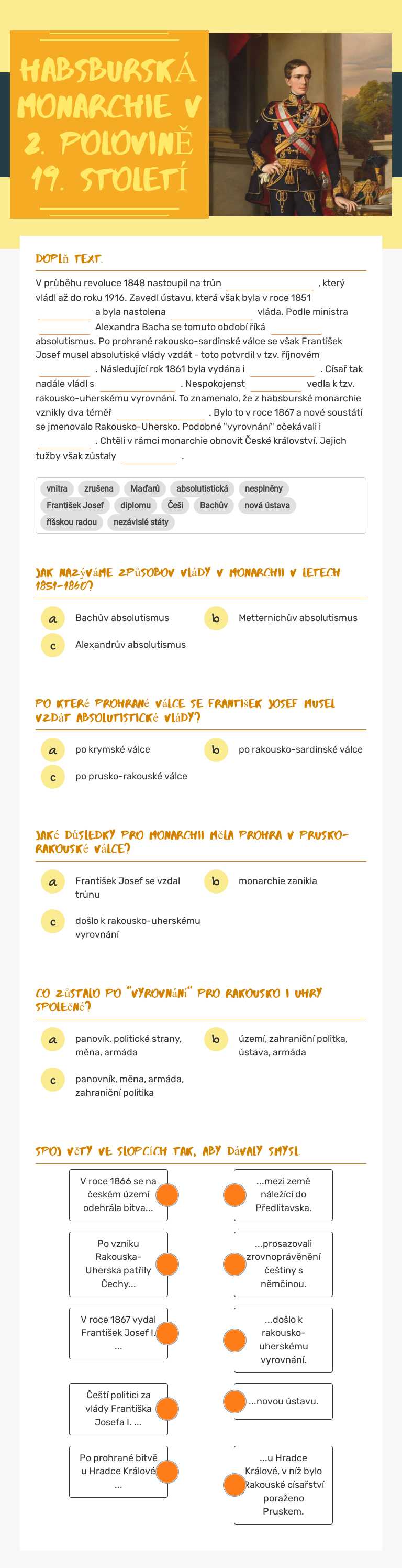 habsburskÁ MONARCHIE V 2. POLOVINĚ 19. STOLETÍ worksheet preview image