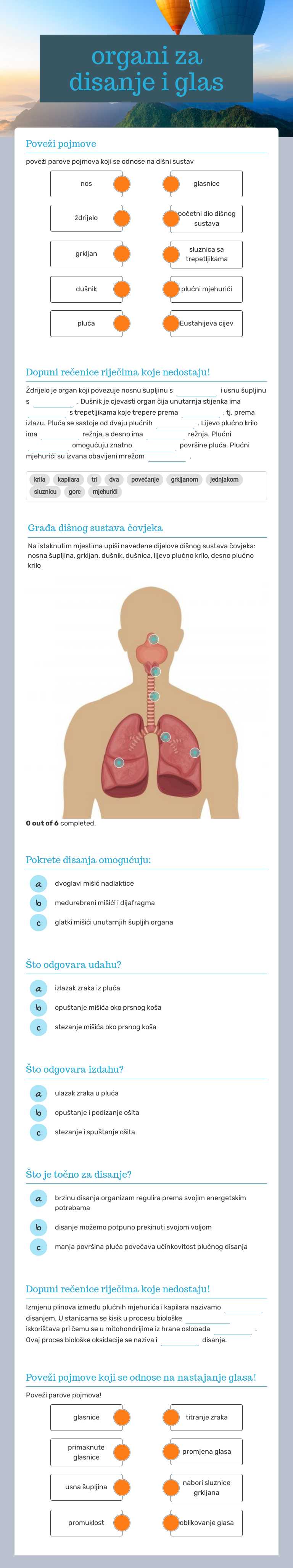 organi za disanje i glas worksheet preview image