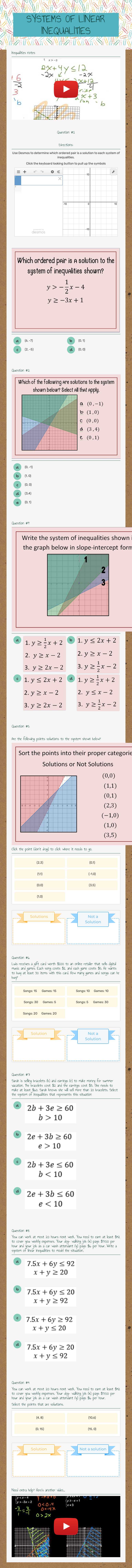 SYSTEMS OF LINEAR INEQUALITIES worksheet preview image