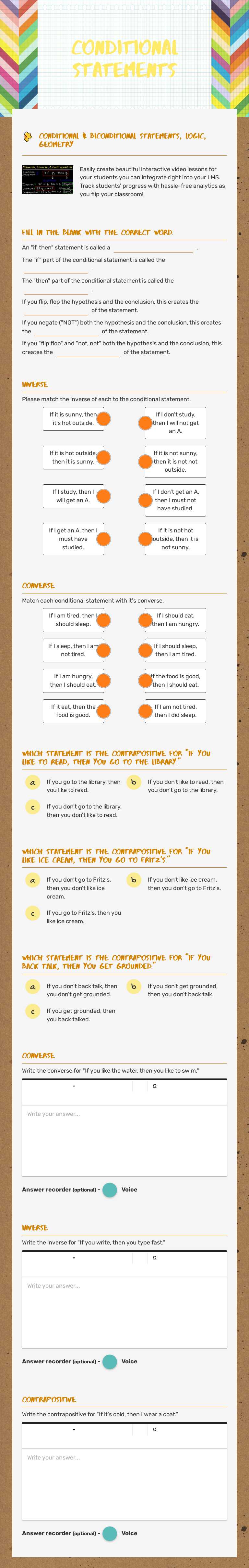 Conditional Statements worksheet preview image