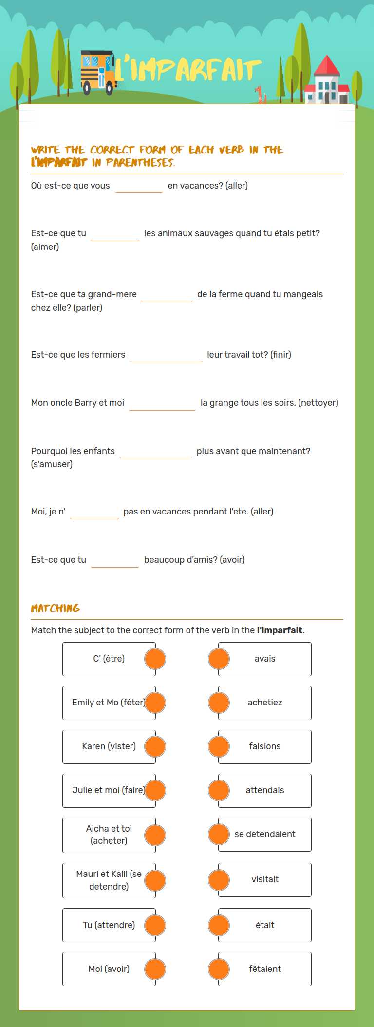 L'imparfait worksheet preview image