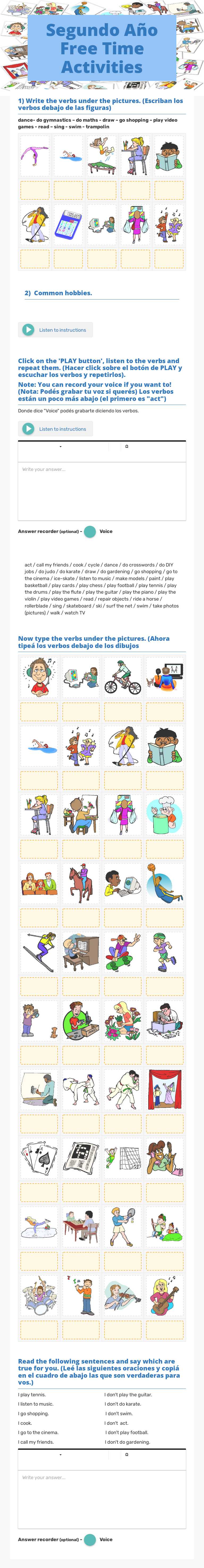 Segundo Año Free Time Activities Grade 2 worksheet preview