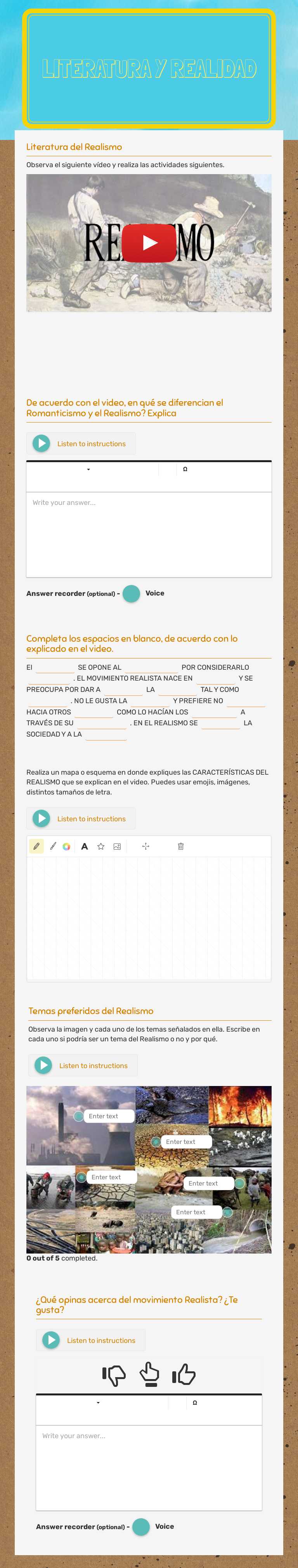 Literatura y realidad worksheet preview image