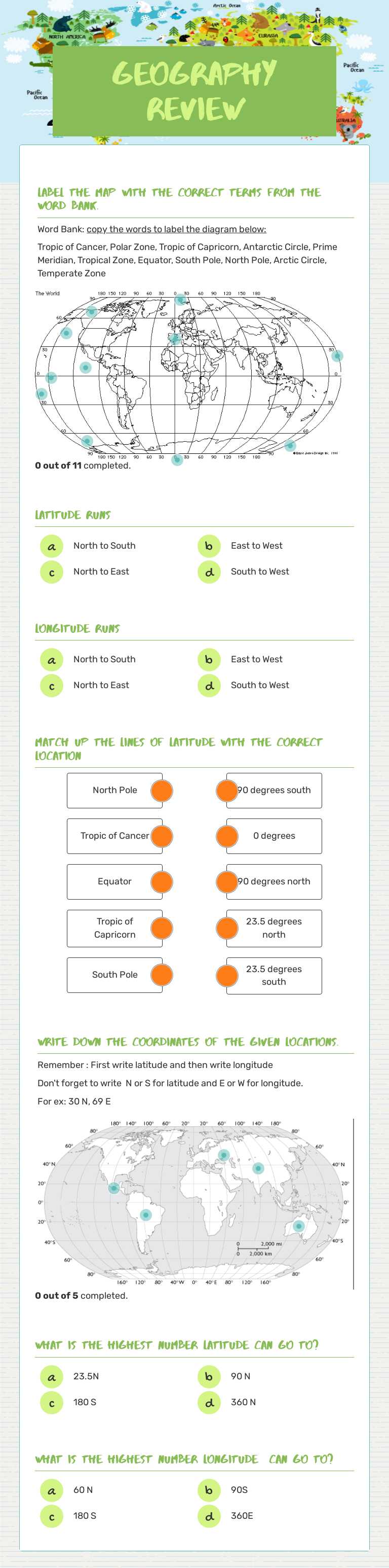 Geography Review worksheet preview image