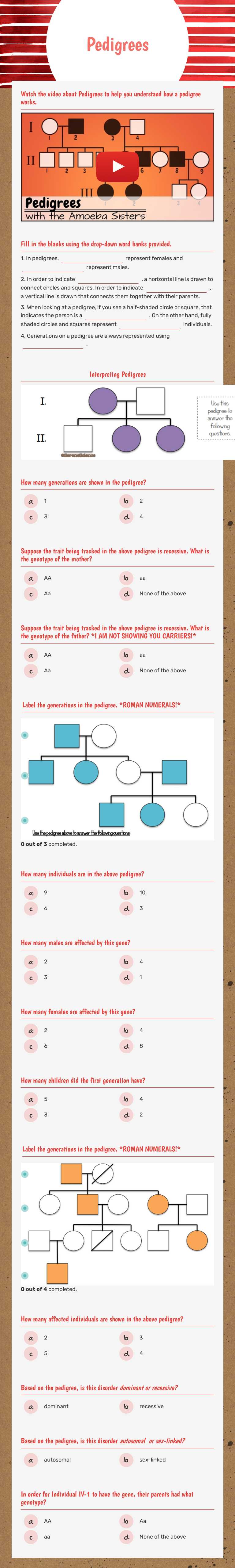 Pedigrees Grade 10 worksheet preview