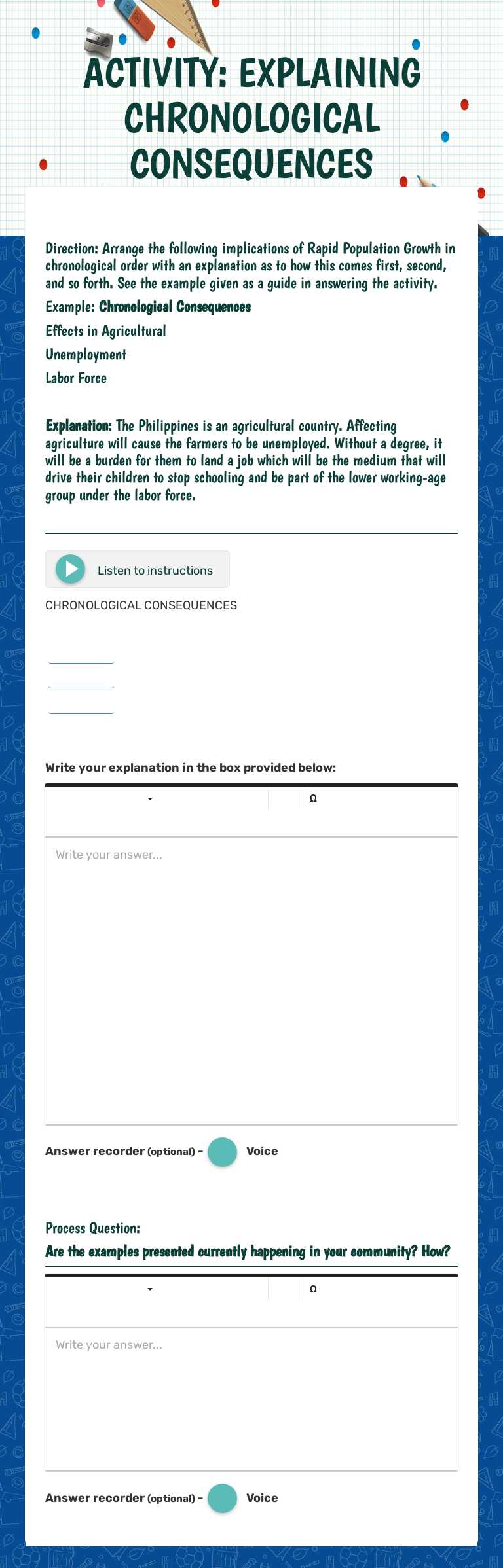 ACTIVITY: EXPLAINING CHRONOLOGICAL CONSEQUENCES worksheet preview image