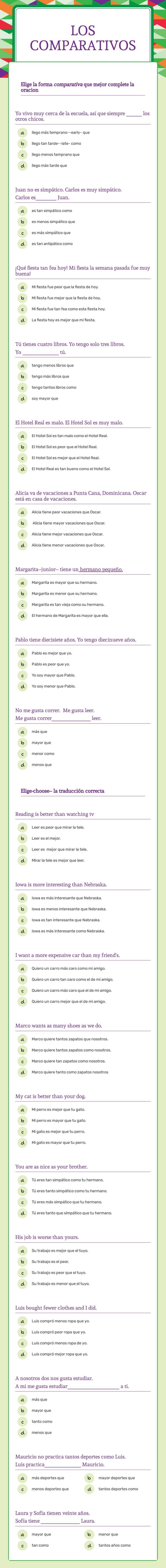 los comparativos worksheet preview image