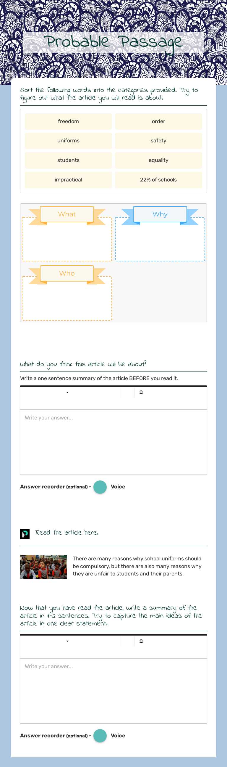 Probable Passage worksheet preview image