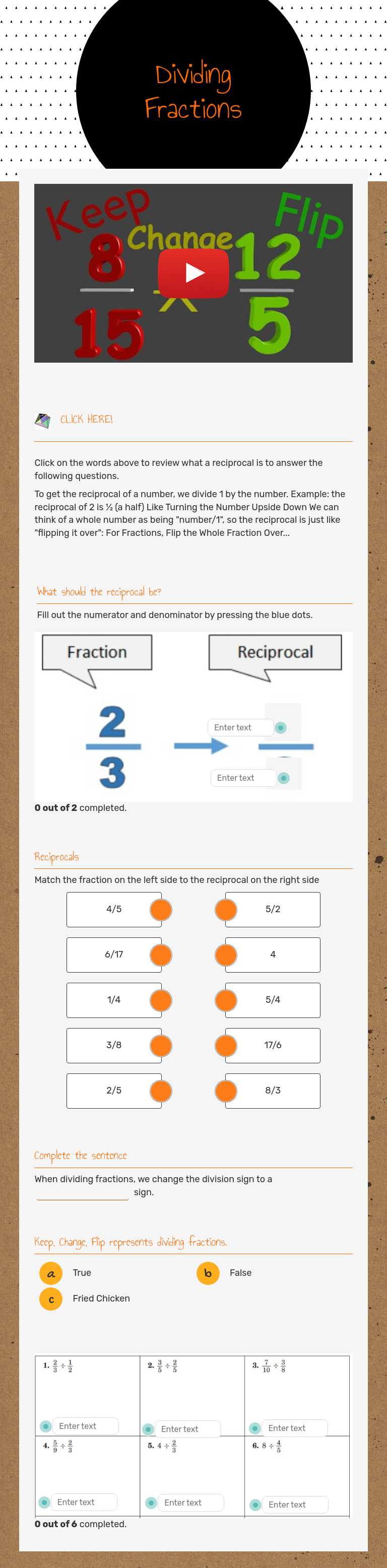 Dividing Fractions worksheet preview image