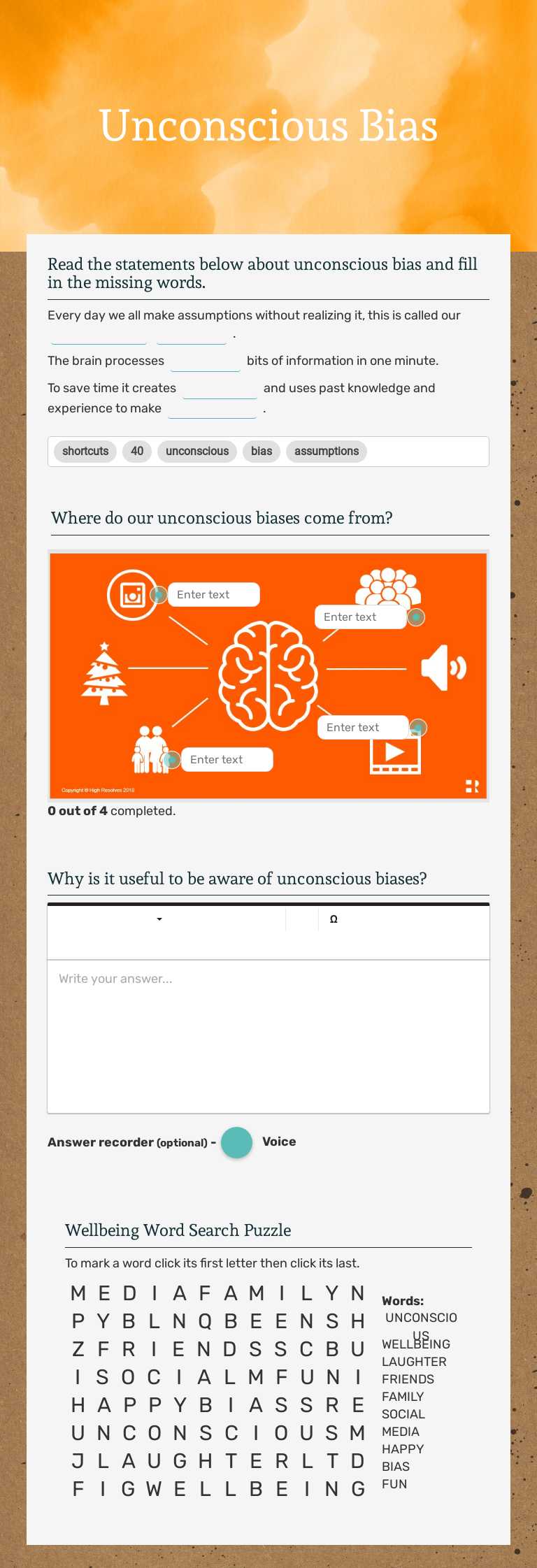 Unconscious Bias worksheet preview image