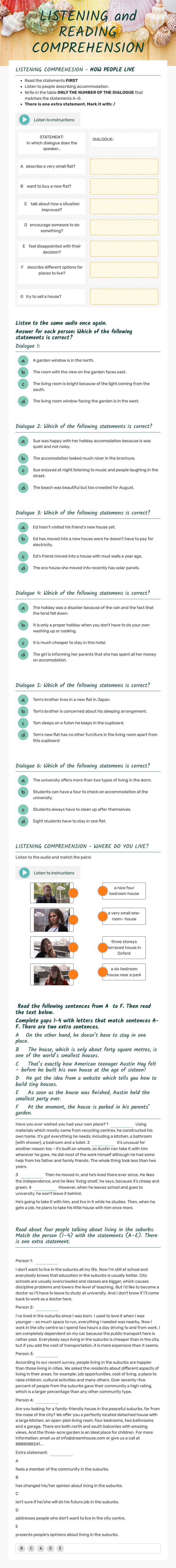 LISTENING and READING COMPREHENSION worksheet preview image