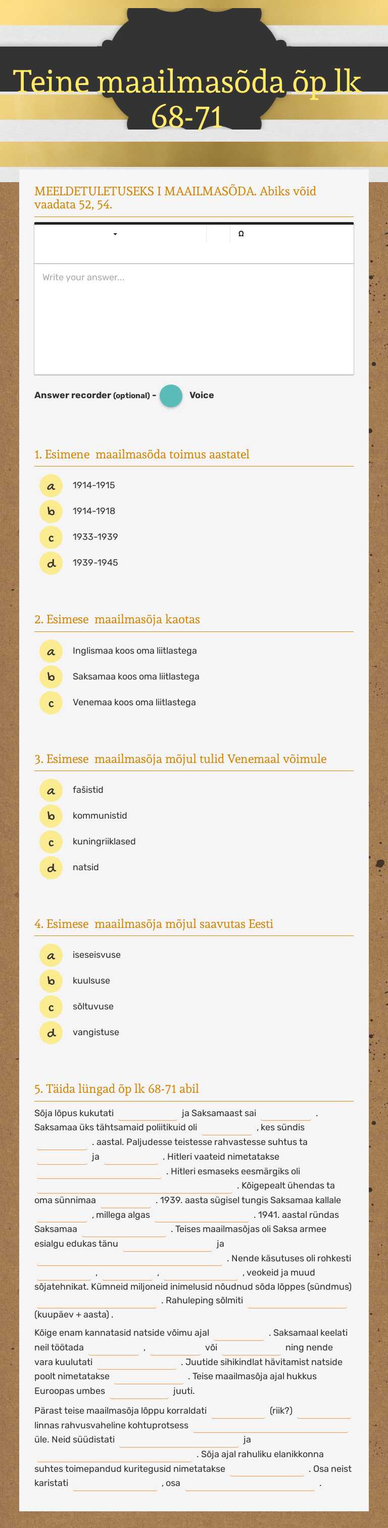 Teine maailmasõda õp lk 68-71 Grade 6 worksheet preview
