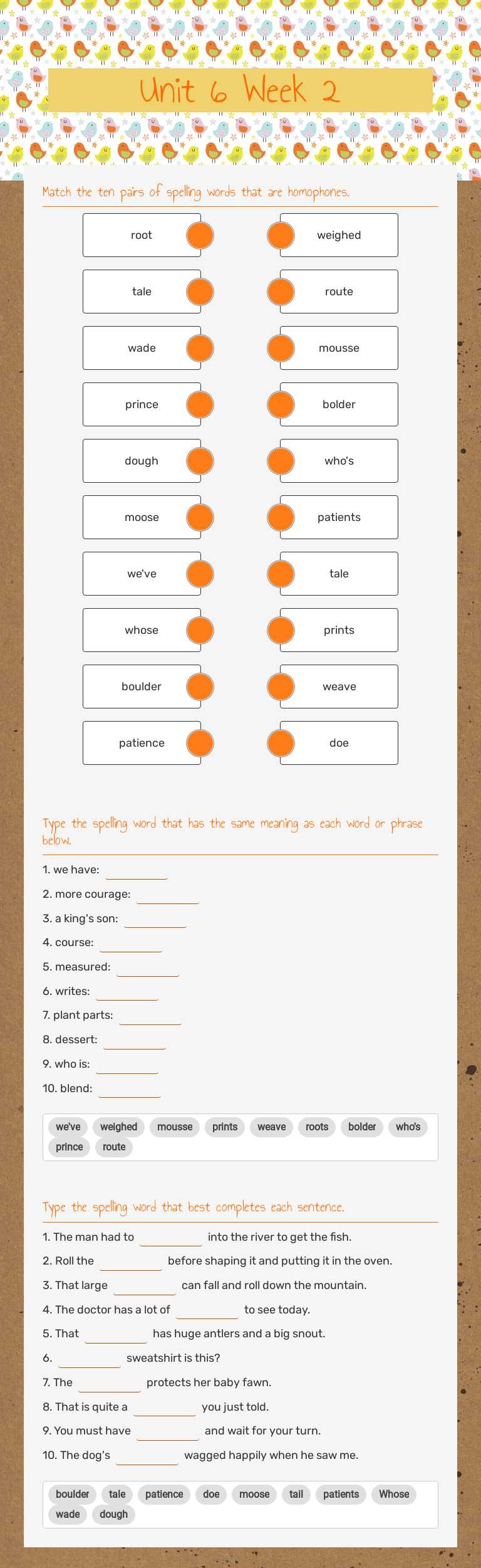 Unit 6 Week 2 worksheet preview image
