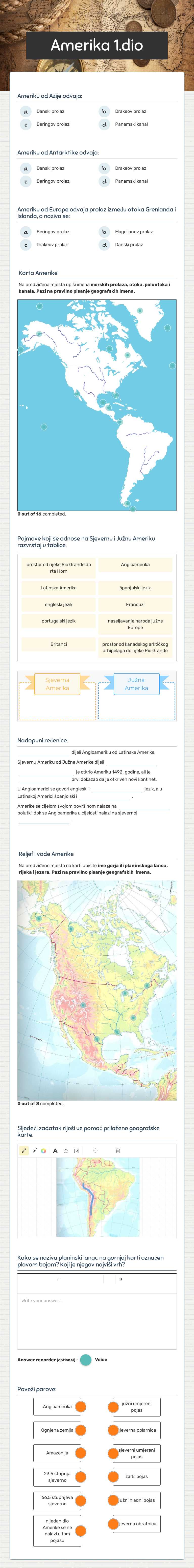 Amerika   1.dio Grade 6 worksheet preview