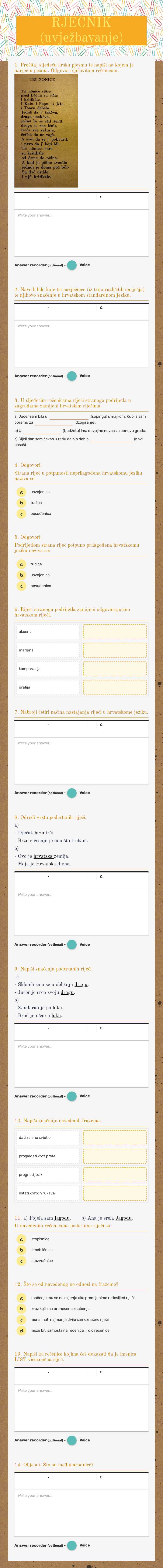 RJEČNIK (uvježbavanje) Grade 8 worksheet preview