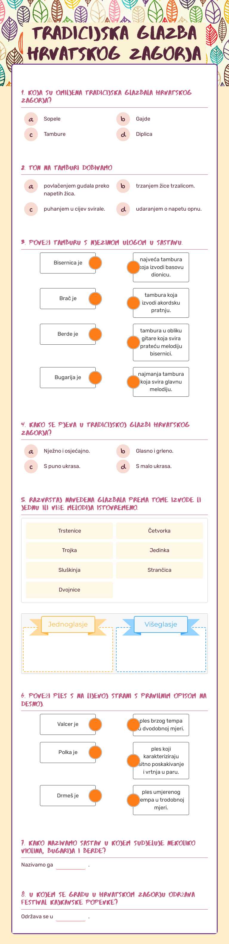 Tradicijska glazba Hrvatskog zagorja worksheet preview image