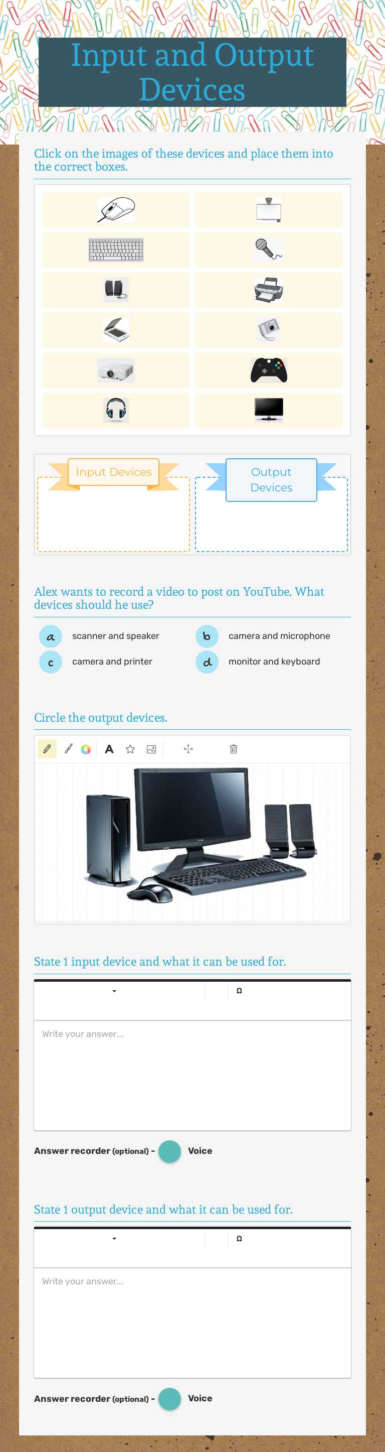 Input and Output Devices by Akila Valentine | Interactive Worksheet ...