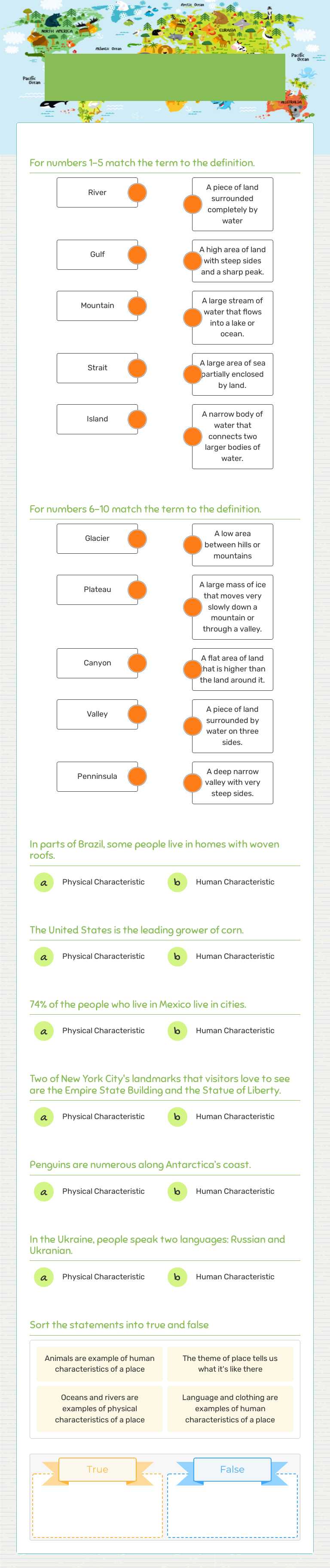 Place Quiz worksheet preview image