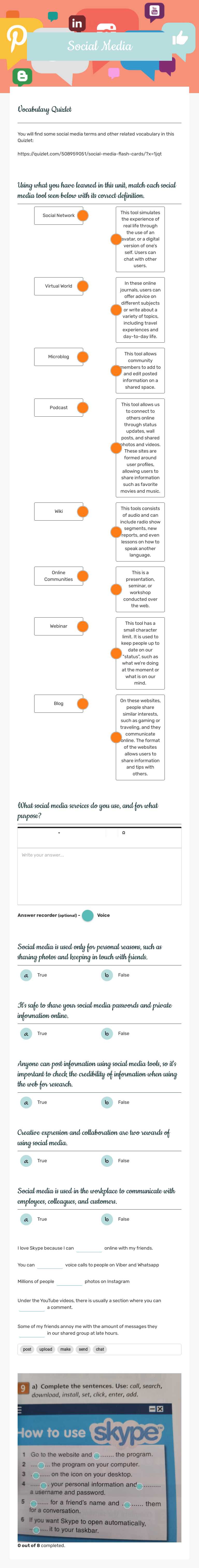 Social Media worksheet preview image