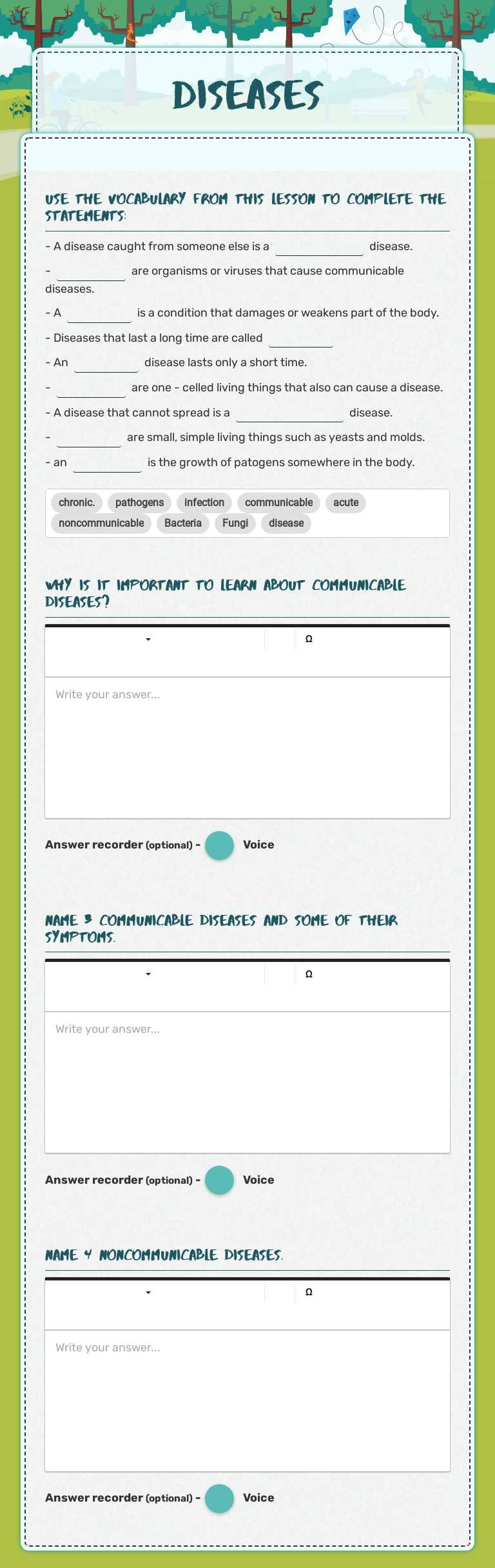 diseases worksheet preview image