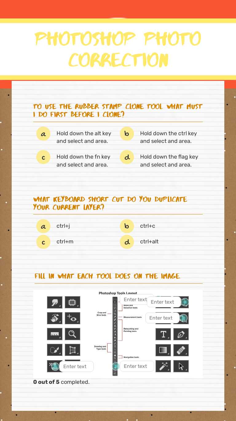 Photoshop Photo Correction worksheet preview image