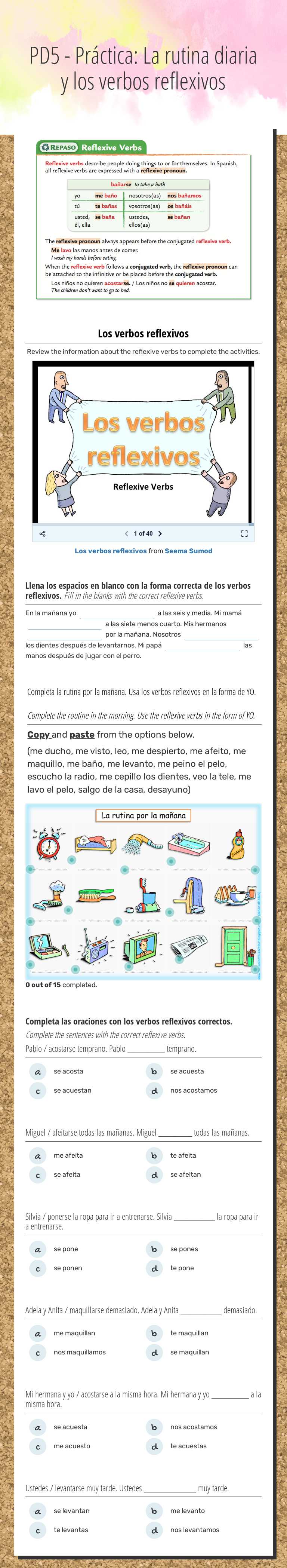 PD5 - Práctica: La rutina diaria 
y los verbos reflexivos worksheet preview image