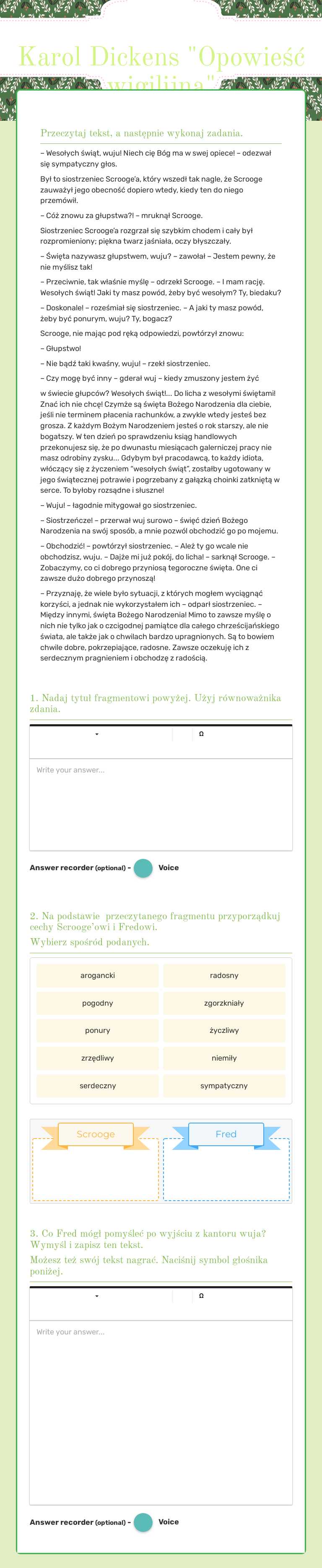 Karol Dickens       "Opowieść wigilijna" worksheet preview
