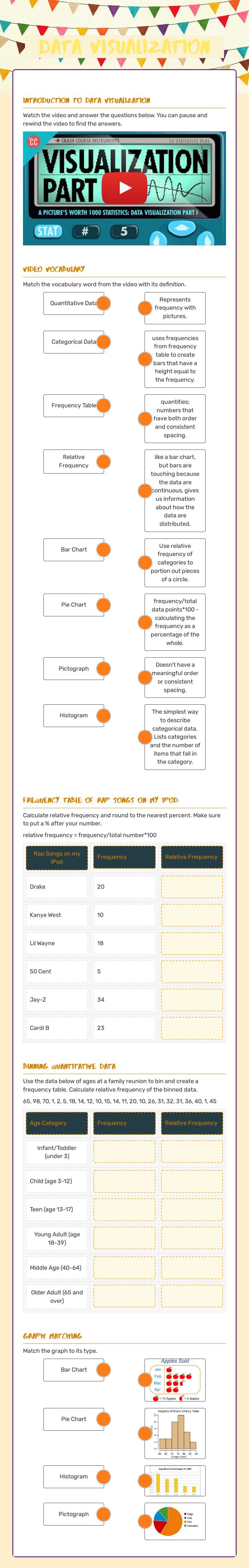 Data Visualization Grade 6 worksheet preview