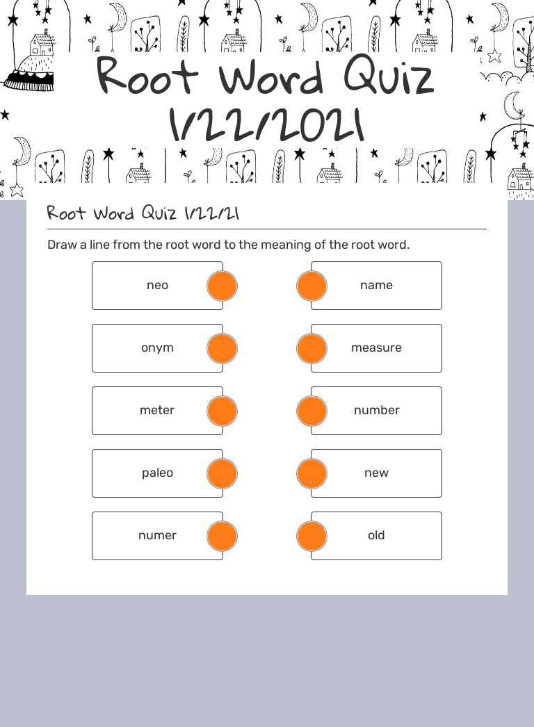 Root Word Quiz 1/22/2021 worksheet preview image