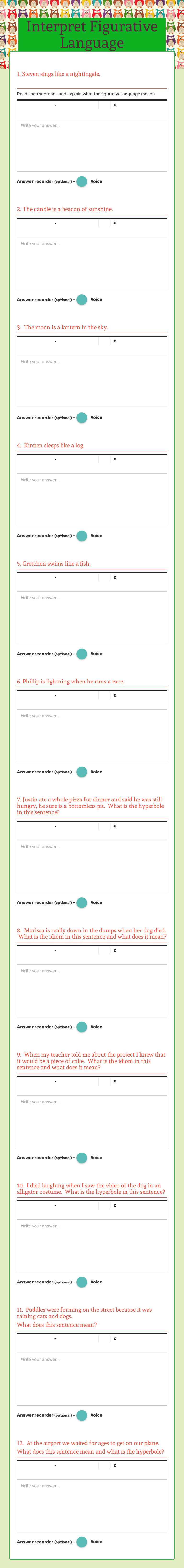 Interpret Figurative Language worksheet preview image