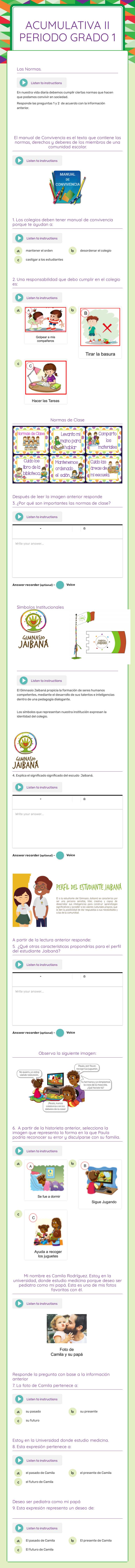Acumulativa II Periodo grado 1 worksheet preview image