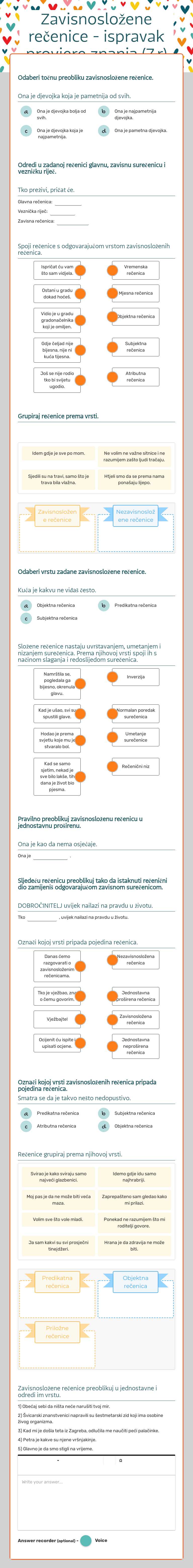 Zavisnosložene rečenice - ispravak provjere znanja (7.r) worksheet preview image