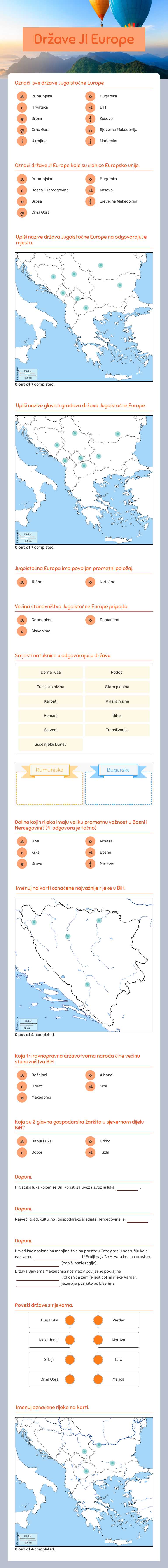 Države JI Europe Grade 7 worksheet preview